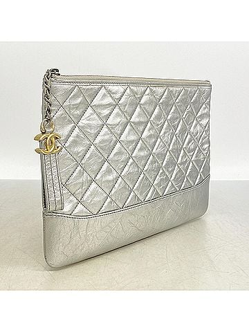 Chanel Chanel Gabrielle de Clutch Bag, Leather, Silver, Women's (view 2)