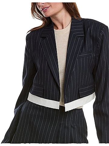 Nicholas Delice Wool Blend Raw Edge Navy Blue Striped Crop Blazer (view 2)