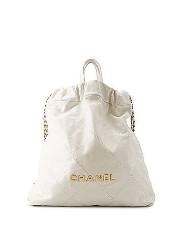 Chanel Chanel Backpack, 22 Large, Shiny Calf Leather AS3313, CHANEL Handbag, White, Women's (view 1)