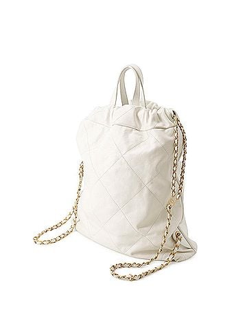 Chanel Chanel Backpack, 22 Large, Shiny Calf Leather AS3313, CHANEL Handbag, White, Women's (view 2)
