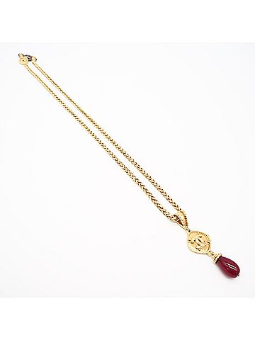 Chanel CHANEL Coco Mark Long Necklace, Resin, Gold, Red, GP, Women's (view 2)