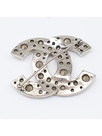 Chanel CHANEL Coco Mark Rhinestone Brooch SP A12V Silver Women's (view 2)
