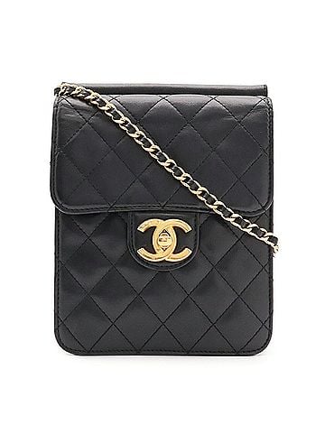 Chanel CHANEL Matelassé Coco Mark Chain Shoulder Bag Pochette Lambskin Leather Black (view 1)