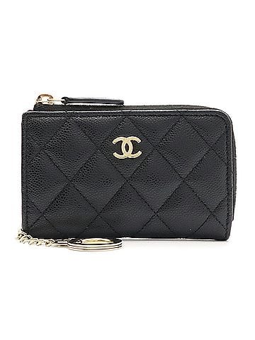 Chanel CHANEL Matelassé Coco Mark Wallet/Coin Purse, L-shaped Keyring, Caviar Leather, Black AP0221 (view 1)