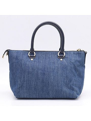 Coach COACH Denim Canvas Pebbled Leather Mini Emma Satchel F44719 Handbag Blue Women's (view 2)