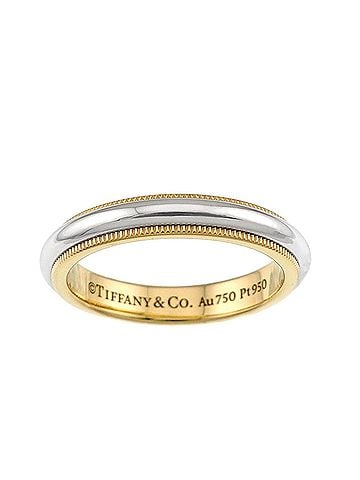 Tiffany & Co. Tiffany &amp; Co. Milgrain Band Ring, Platinum (Pt), 18K Yellow Gold (YG) 750, Together. (view 1)
