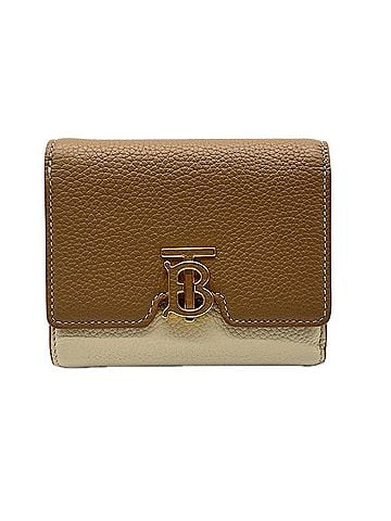 Burberry BURBERRY TB Compact Wallet, Camel, Beige, Warm Tan, 8059623, Tri-fold Cream Calf Leather, Women's (view 1)