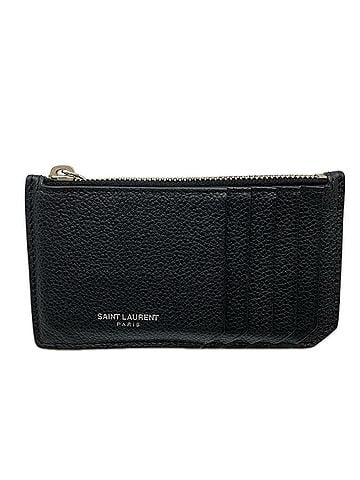 Yves Saint Laurent YVES SAINT LAURENT Logo Fragment Card Case 458583 Wallet/Coin Black Grain Leather Men's (view 1)