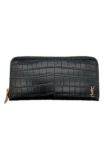 Yves Saint Laurent YVES SAINT LAURENT Embossed Leather Zip-Around Wallet Tiny Cassandra 630201 Long Black Calf Men's (view 1)