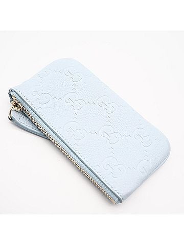 Gucci GUCCI GG Emblem Key Pouch 815891 Wallet/Coin Case Blue Grain Leather Women's (view 2)