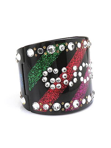 Gucci Gucci Bangle, Plastic, Rhinestone, Black, Multicolor, Women's, 56802j (view 2)