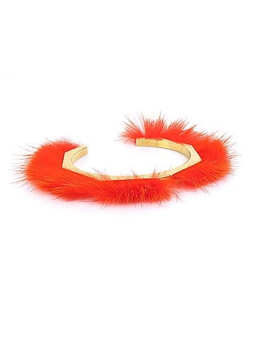 Fendi Fendi bangle, metal, fur, orange, gold, women's, h32471j (view 2)