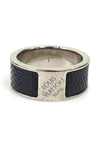 Louis Vuitton Louis Vuitton Damier Bague Soho Ring, Metal, Black/Silver, Men's, 56810b (view 1)