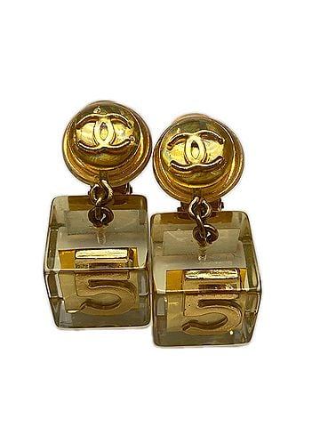 Chanel CHANEL Coco Mark Cube Earrings 97P Gold Clear GP Resin Women's (view 1)