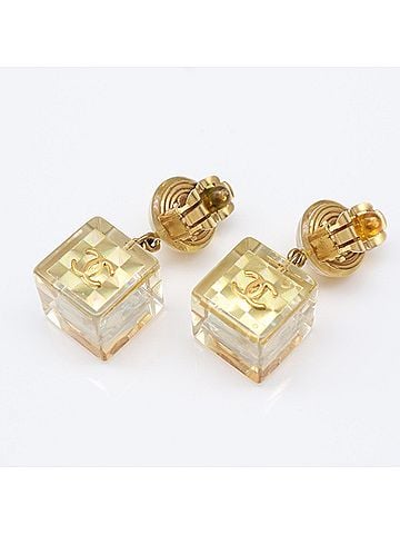 Chanel CHANEL Coco Mark Cube Earrings 97P Gold Clear GP Resin Women's (view 2)