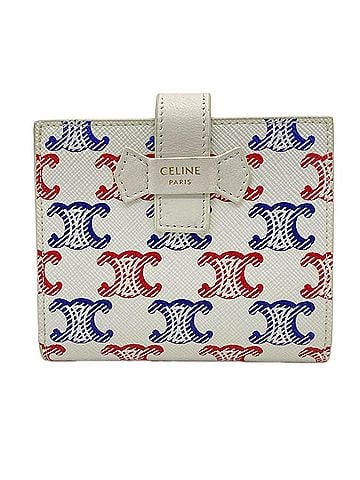 Céline CELINE Triomphe Canvas Medium Strap Wallet 10H262DB7 Bi-fold White Blue Red Lambskin Women's (view 1)