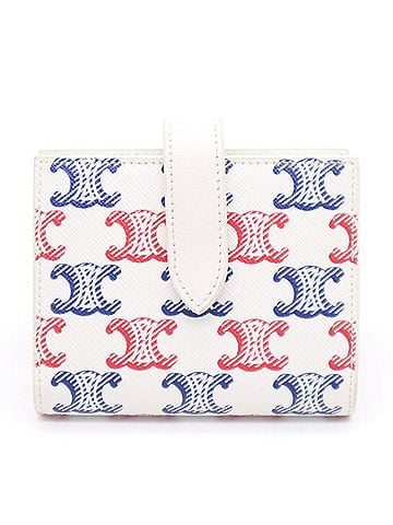 Céline CELINE Triomphe Canvas Medium Strap Wallet 10H262DB7 Bi-fold White Blue Red Lambskin Women's (view 2)