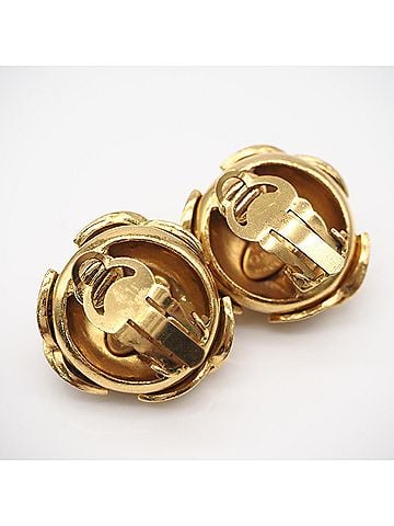 Chanel CHANEL Triple Coco Mark Earrings 94A Gold GP Women's (view 2)
