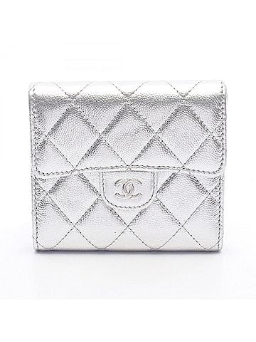 Chanel Chanel Classic Small Flap Wallet, Tri-fold Caviar Leather (Grained Calfskin), Women's, Silver Tone, AP0231 (view 1)