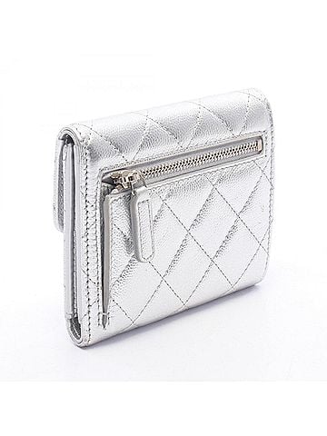 Chanel Chanel Classic Small Flap Wallet, Tri-fold Caviar Leather (Grained Calfskin), Women's, Silver Tone, AP0231 (view 2)