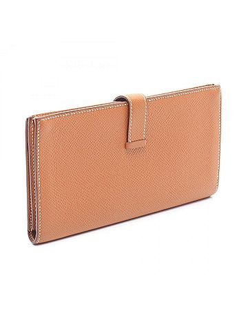 Hermès Hermes Bearn Soufflé Gold Bi-fold Long Wallet, Veau Epsom Leather, Women's, Brown Tones (view 2)