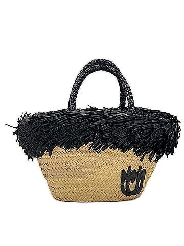 Miu Miu Miu Miu Miu Straw Logo Handbag 5BG209, Black Leather, Women's (view 1)