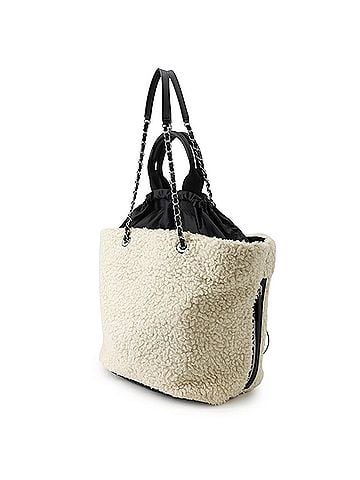 Chanel Chanel Tote Bag, Coco Neige, Matelassé, Mark, Boa Tote, Shearling, Nylon, CHANEL 2-way, Black, Handbag, (view 2)