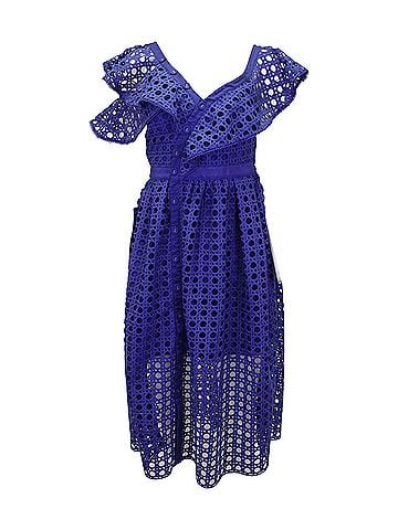 Self-Portrait Self Portrait One Shoulder Ruffled Midi Dress in Blue Polyester Lace (view 1)