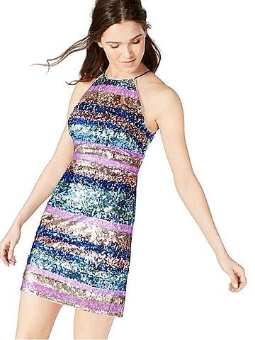 Aidan Mattox Sequin Halter Stripe Mini Dress Cocktail Dress (view 2)