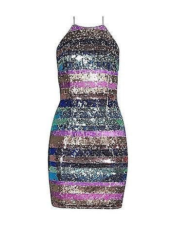 Aidan Mattox Sequin Halter Stripe Mini Dress Cocktail Dress (view 1)