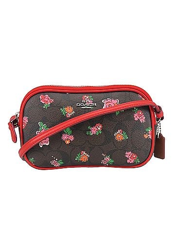 Coach Coach Signature Shoulder Bag F56503 Leather Dark Brown Red Crossbody Flower Pouch Women's COACH (view 1)