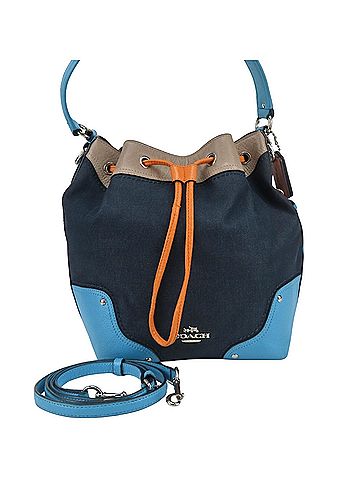 Coach Coach Shoulder Bag F37643 Denim Leather Indigo Blue Orange Greige 2-Way Crossbody Drawstring for Women COACH (view 2)