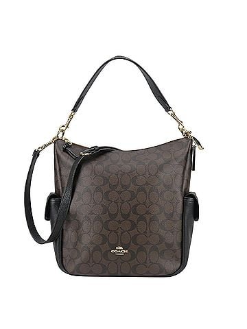 Coach Coach Signature Shoulder Bag C1523 Leather Dark Brown Black 2-Way Crossbody for Women COACH (view 1)