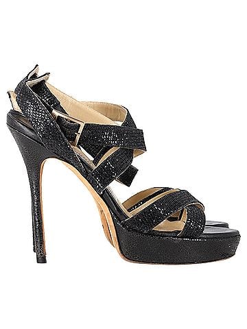 Jimmy Choo Jimmy Choo Vamp Glittered Platform Sandals in Black Leather (view 1)