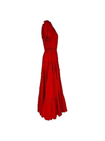Ulla Johnson Ulla Johnson Puffed-Sleeve Midi Tiered Dress in Red Cotton (view 2)