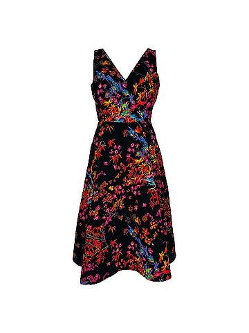 Saloni Saloni Floral-Print V-Neck Midi Dress in Multicolor Polyester (view 1)
