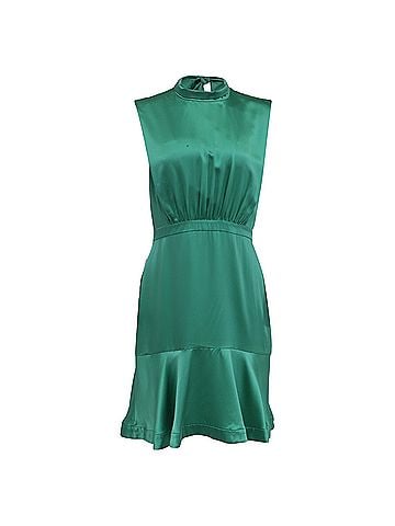 Saloni Saloni Mini Dress in Green Silk (view 1)