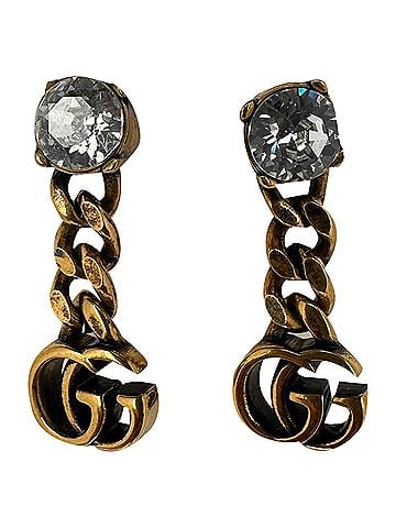 Gucci Gucci GG Crystal-Embellished Drop Earrings in Gold Brass (view 1)