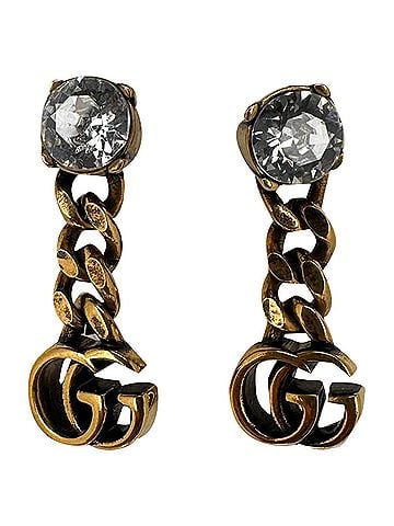 Gucci Gucci GG Crystal-Embellished Drop Earrings in Gold Brass (view 2)