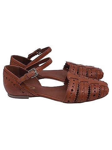 Tod's Tod's Laser-Cut Ankle Strap Ballet Flats in Brown Leather (view 1)