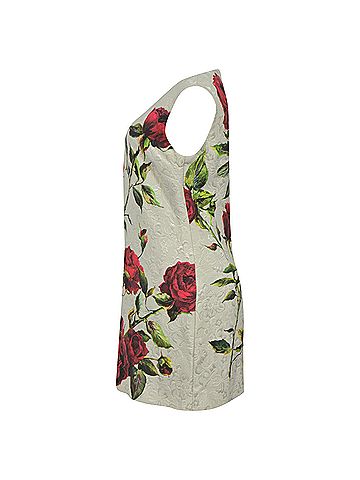 Dolce & Gabbana Dolce &amp; Gabbana Mini Rose Print Shift Dress in White Cotton (view 2)