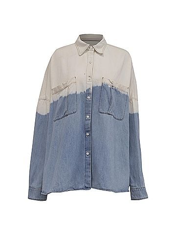 Dries Van Noten Dries Van Noten Tie-Dyed Button-Down Denim Shirt in Multicolor Cotton (view 1)