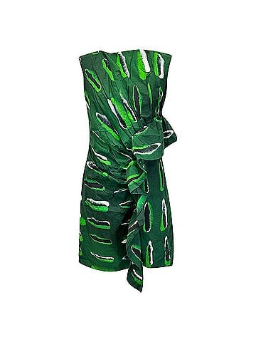 Dries Van Noten Dries Van Noten x Len Lye Ruched Abstract-Print Mini Dress in Green Cotton (view 1)