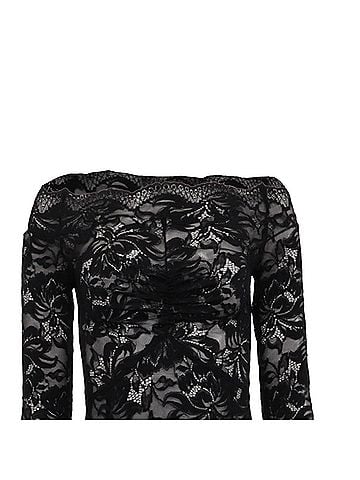 Paco Rabanne Rabanne Floral-Lace Bardot-Collar Maxi Dress in Black Polyamide (view 2)