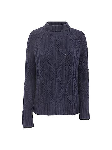 Nili Lotan Nili Lotan Cable-Knit Roll-Neck Sweater in Navy Blue Cashmere (view 1)