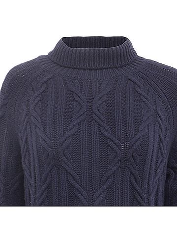 Nili Lotan Nili Lotan Cable-Knit Roll-Neck Sweater in Navy Blue Cashmere (view 2)