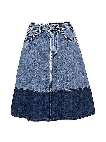 Acne Acne Studios Halona Two-Toned Midi Skirt in Blue Cotton Denim (view 1)