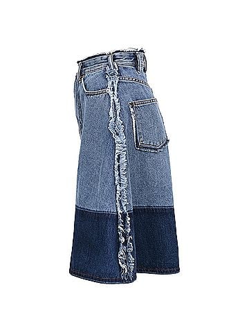 Acne Acne Studios Halona Two-Toned Midi Skirt in Blue Cotton Denim (view 2)