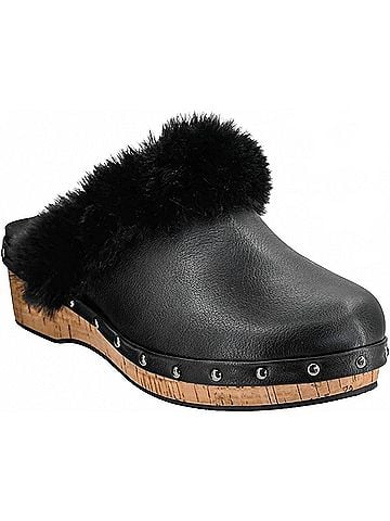 Corkys Women's Just Fur Fun Wedge Mules in Black (view 2)