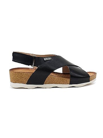 Pikolinos Women's Mahon Leather Wedge Sandals in Black (view 1)